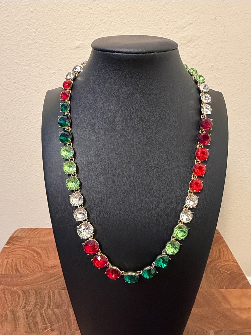 Festive Gold Tone Holiday-Themed Christmas Muti Colored Crystal Tennis Necklace